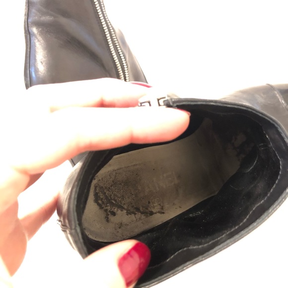 Chanel black ankle leather platform booties size 38 $1050 - Picture 5 of 8